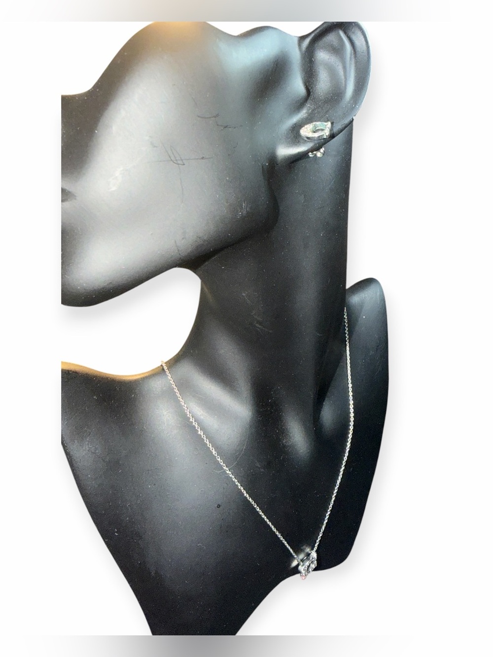 Authentic COACH Silver Signature C Crystal Necklace and Stud Earrings Set